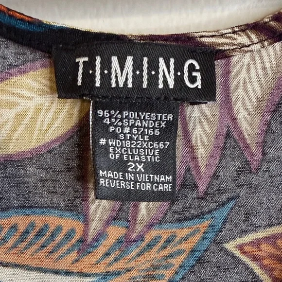 Timing Tropical Leaf Maxi Dress - Blue and Tan Size 2X #403 - Picture 2 of 6